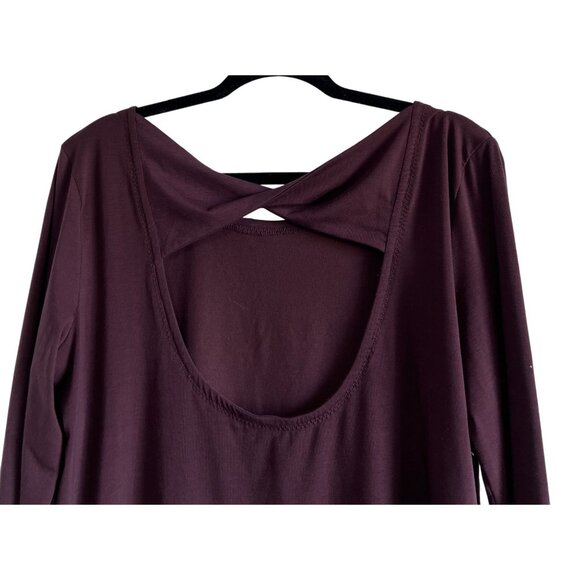 Athleta Womens Long Sleeve Top Size L Burgundy Athleisure Yoga Gym Cut Out Back - Picture 8 of 8